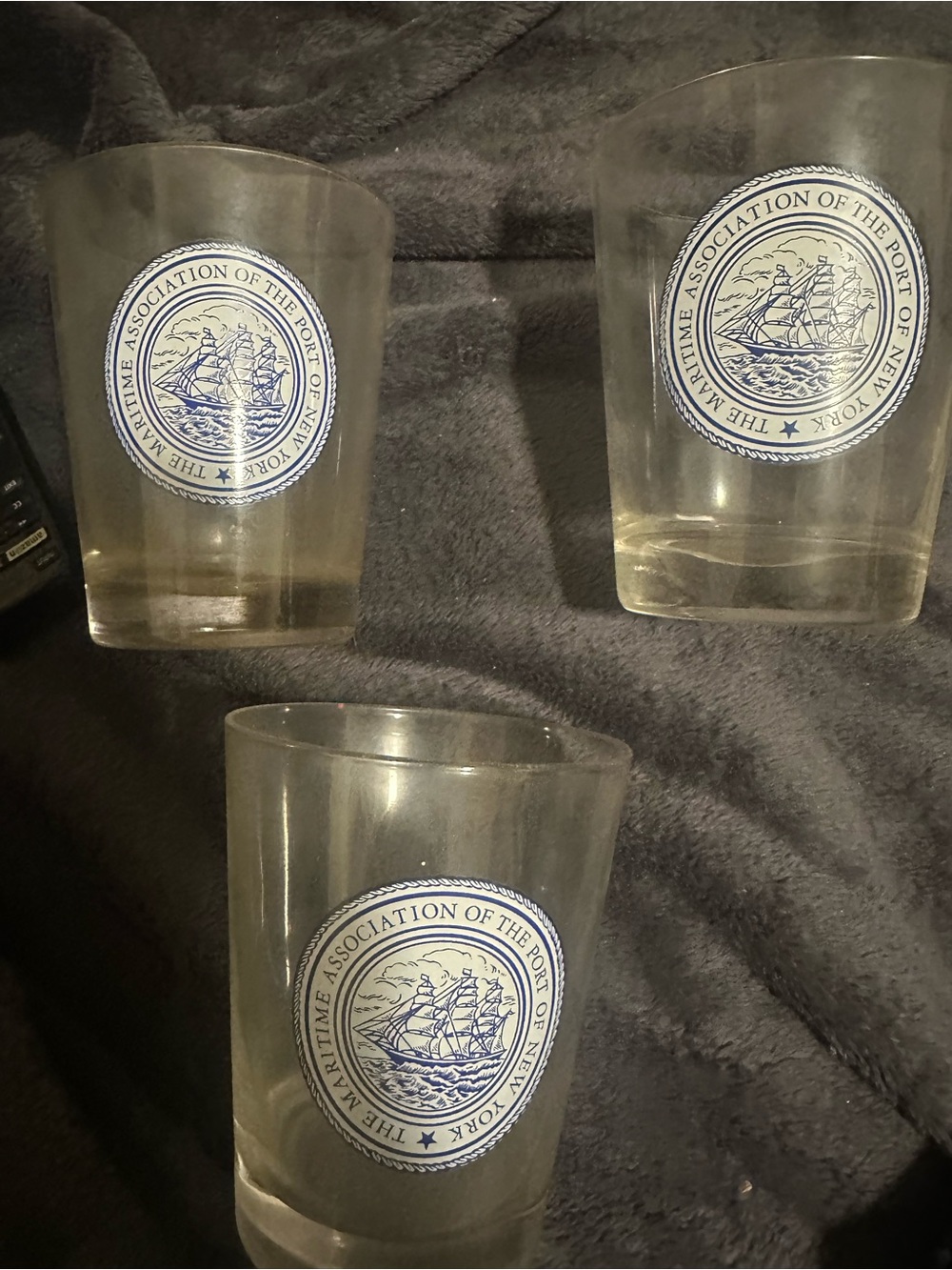 Lot of 3 glass cups vintage maritime association port of New York cups